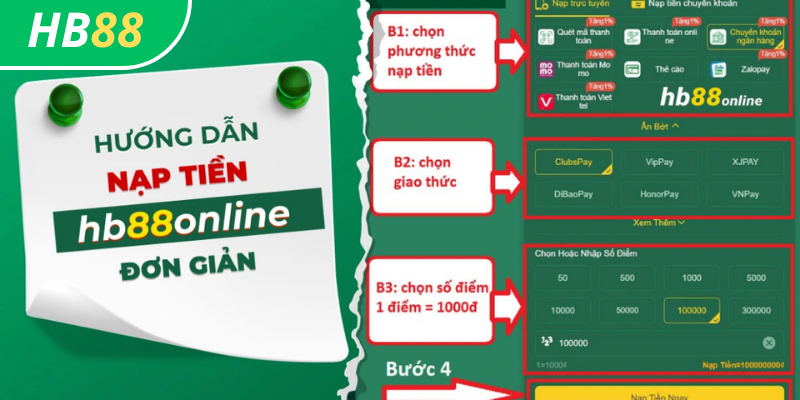 Cách nạp tiền tại HB88